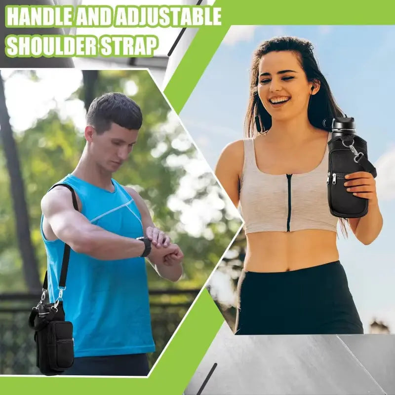 Magnetic Water Bottle Carrier with Phone Pocket & Shoulder Strap - Perfect for Gym Use! - Woof Glow Gear