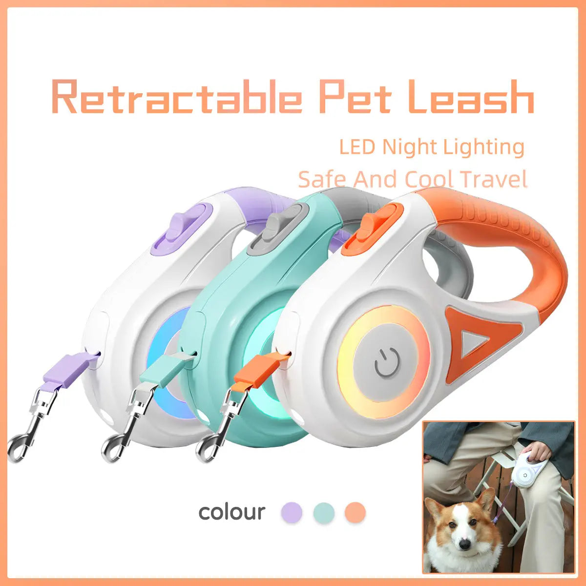 Dog Leash Retractable Leash And Dog Collar Spotlight Automatic Pet Dog Cat Traction Rope For Small Medium Dogs Pet Product - Woof Glow Gear