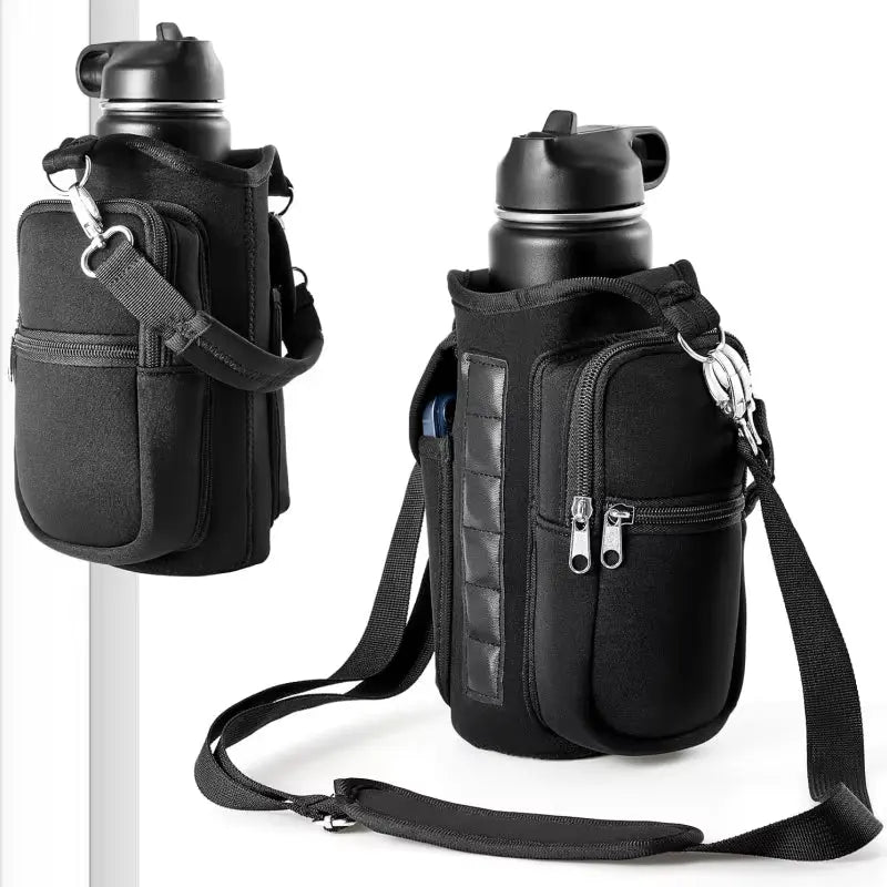 Magnetic Water Bottle Carrier with Phone Pocket & Shoulder Strap - Perfect for Gym Use! - Woof Glow Gear