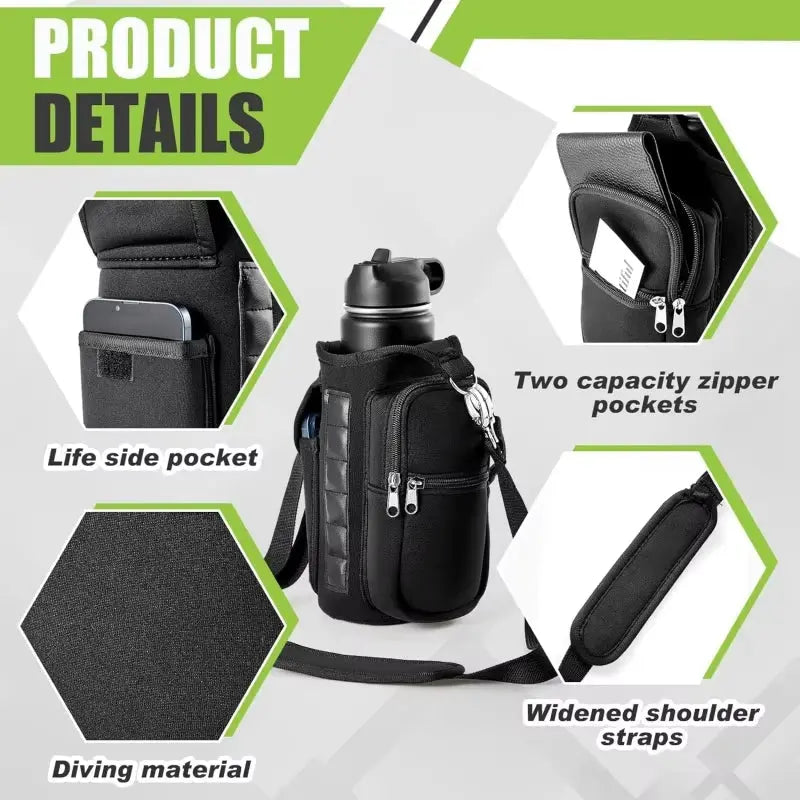 Magnetic Water Bottle Carrier with Phone Pocket & Shoulder Strap - Perfect for Gym Use! - Woof Glow Gear