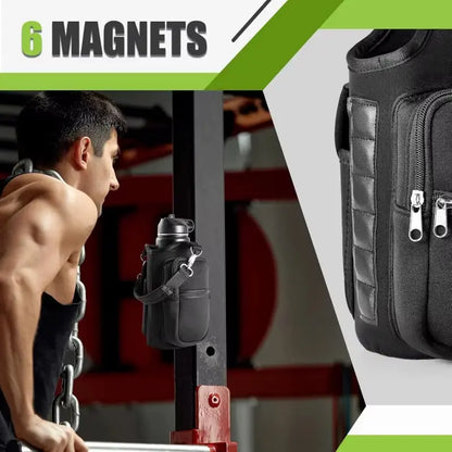 Magnetic Water Bottle Carrier with Phone Pocket & Shoulder Strap - Perfect for Gym Use! - Woof Glow Gear