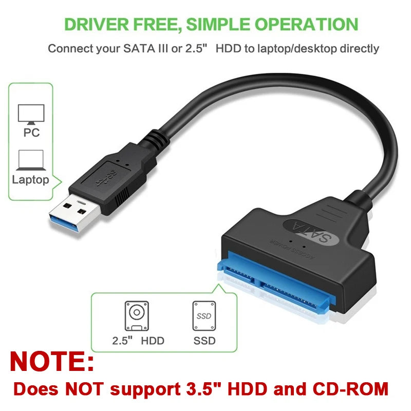 SATA to USB 3.0 / 2.0 Cable Up to 6 Gbps for 2.5 Inch External HDD SSD Hard Drive SATA 3 22 Pin Adapter USB 3.0 to Sata III Cord - Woof Glow Gear
