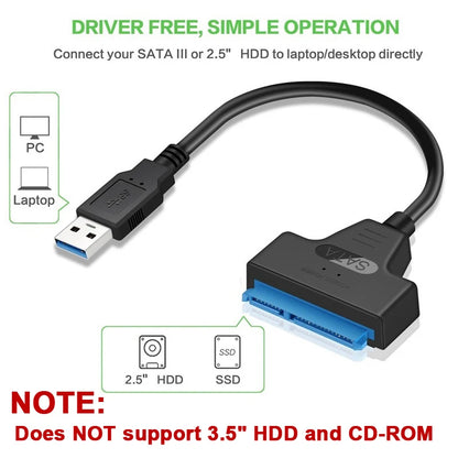 SATA to USB 3.0 / 2.0 Cable Up to 6 Gbps for 2.5 Inch External HDD SSD Hard Drive SATA 3 22 Pin Adapter USB 3.0 to Sata III Cord - Woof Glow Gear