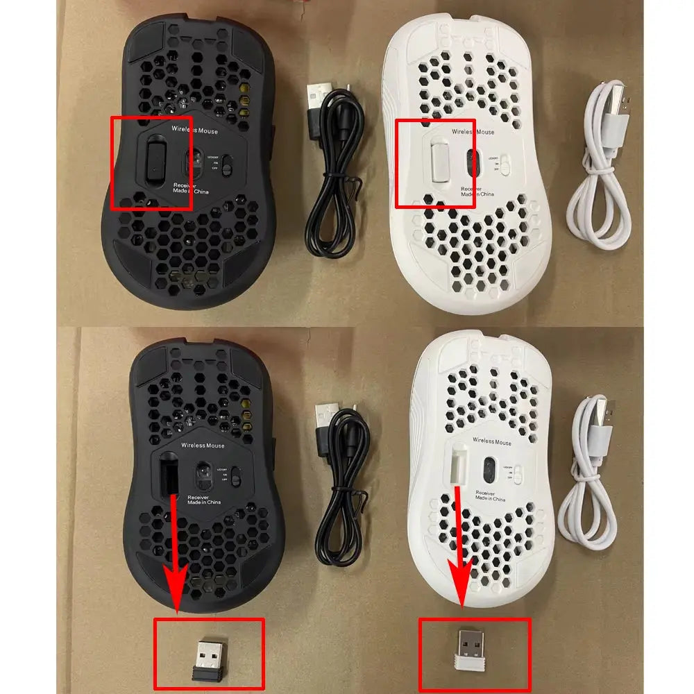 RGB Wireless Gaming Mouse - Ergonomic Honeycomb Design, 6 Buttons, 3-Speed DPI, Type C Rechargeable - Woof Glow Gear