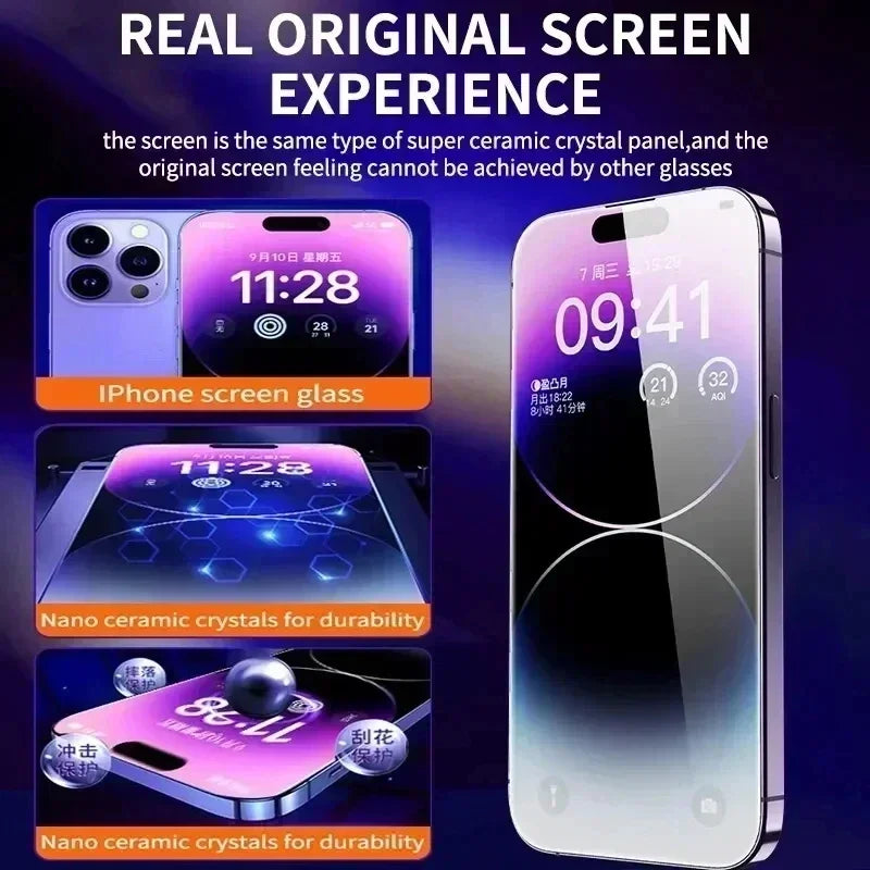 Oleophobic Coating Dust Free Screen Protector- iPhone 14 11 13 12 15 Pro MaxXS X XR 15 16 Plus Glass - Woof Glow Gear