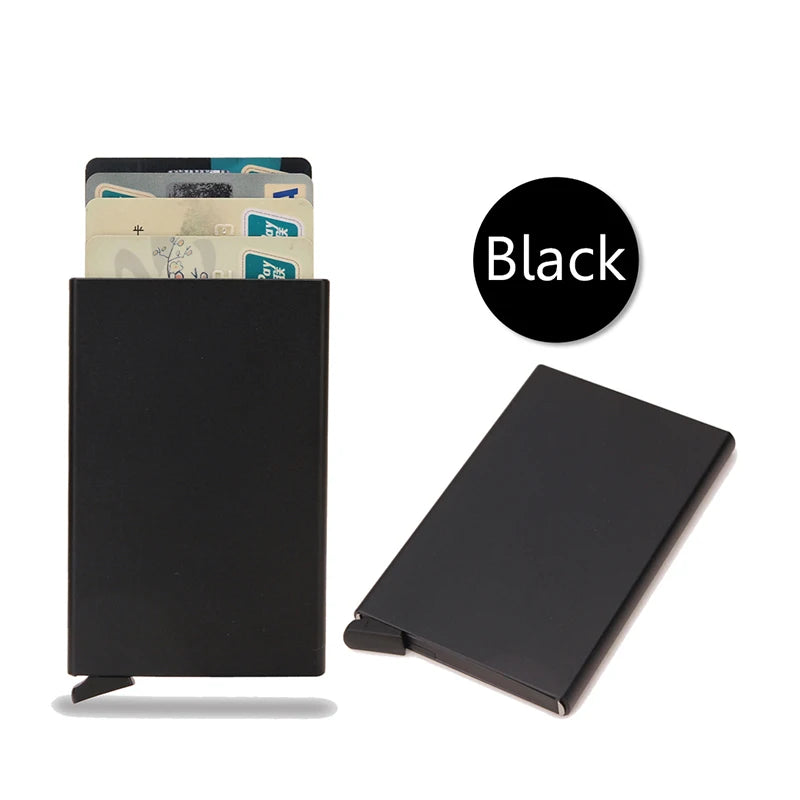 Rfid Smart Wallet Card Holder Metal Thin Slim Men Women Wallets Pop Up Minimalist Wallet Small Black Purse Vallet Walets for Men - Woof Glow Gear