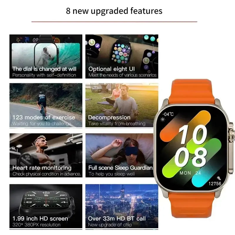 T900 Ultra Smartwatch - Bluetooth Calling, Message Alerts, Heart Rate Monitor, Sports Tracker for Android & iOS - Perfect for Men & Women - Woof Glow Gear