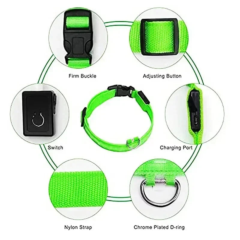 LED Glowing Dog Collar Adjustable Flashing Rechargea Luminous Collar Night Anti-Lost Dog Light HarnessFor Small Dog Pet Products - Woof Glow Gear
