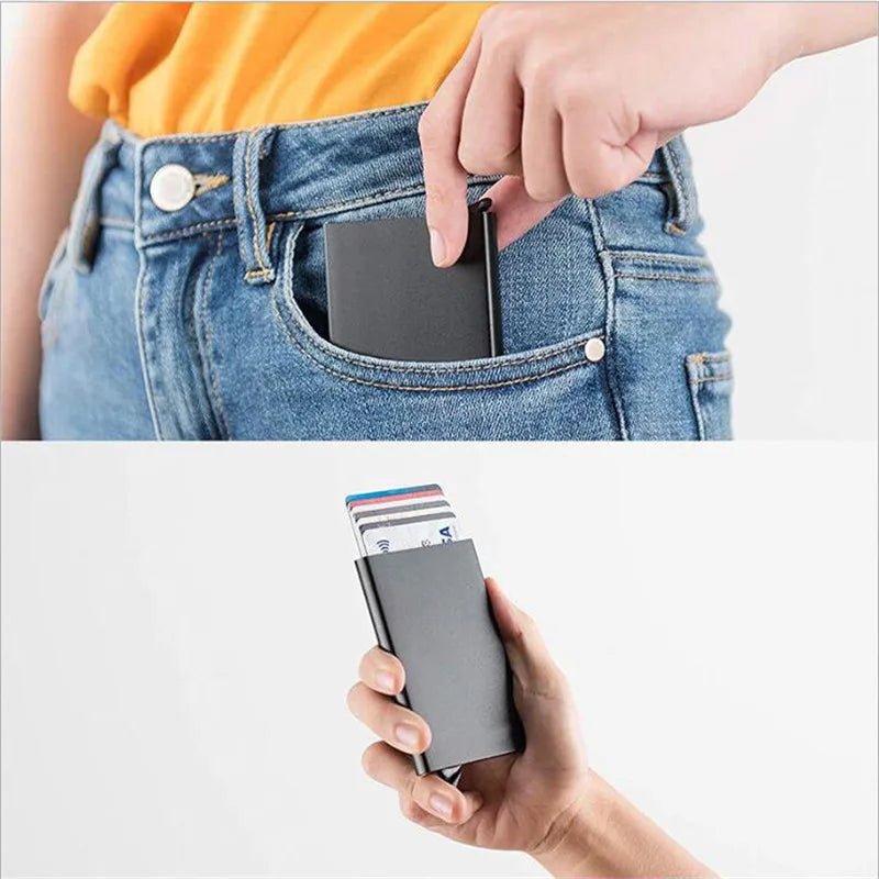 Rfid Smart Wallet Card Holder Metal Thin Slim Men Women Wallets Pop Up Minimalist Wallet Small Black Purse Vallet Walets for Men - Woof Glow Gear