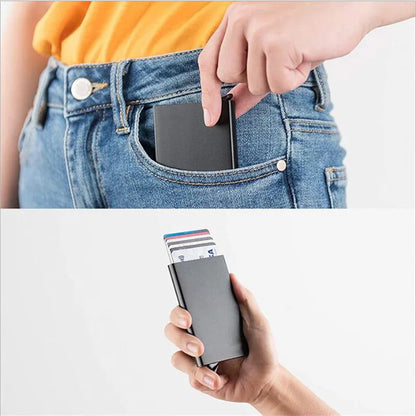 Rfid Smart Wallet Card Holder Metal Thin Slim Men Women Wallets Pop Up Minimalist Wallet Small Black Purse Vallet Walets for Men - Woof Glow Gear