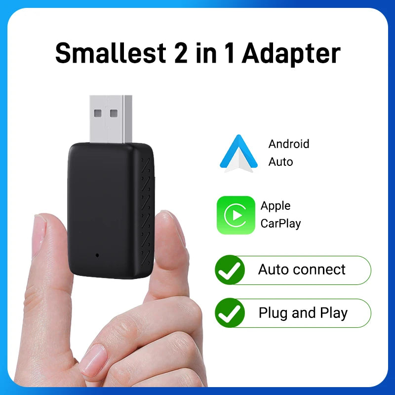 NEW 2in1 Mini Wireless Carplay Adapter And Android Auto Wireless Adapter Wired to Wireless Plug And Play For 99% OEM Cars - Woof Glow Gear