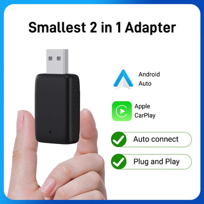 NEW 2in1 Mini Wireless Carplay Adapter And Android Auto Wireless Adapter Wired to Wireless Plug And Play For 99% OEM Cars - Woof Glow Gear