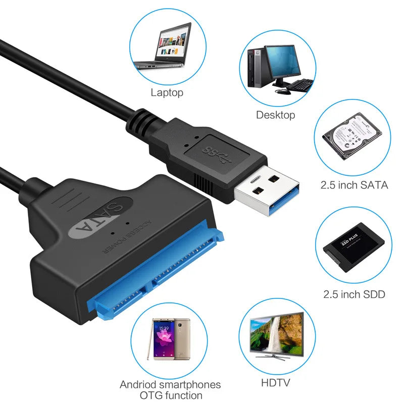 SATA to USB 3.0 / 2.0 Cable Up to 6 Gbps for 2.5 Inch External HDD SSD Hard Drive SATA 3 22 Pin Adapter USB 3.0 to Sata III Cord - Woof Glow Gear