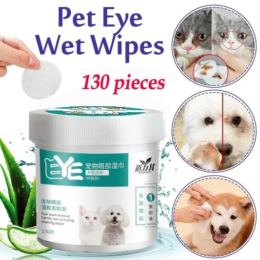 130 Pcs/set of Dog and Cat Cleaning Wipes Pet Eye Wipes Grooming Tear Stain Remover Gentle Non-foaming Wipes Towels - Woof Glow Gear
