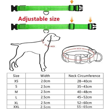 LED Glowing Dog Collar Adjustable Flashing Rechargea Luminous Collar Night Anti-Lost Dog Light HarnessFor Small Dog Pet Products - Woof Glow Gear