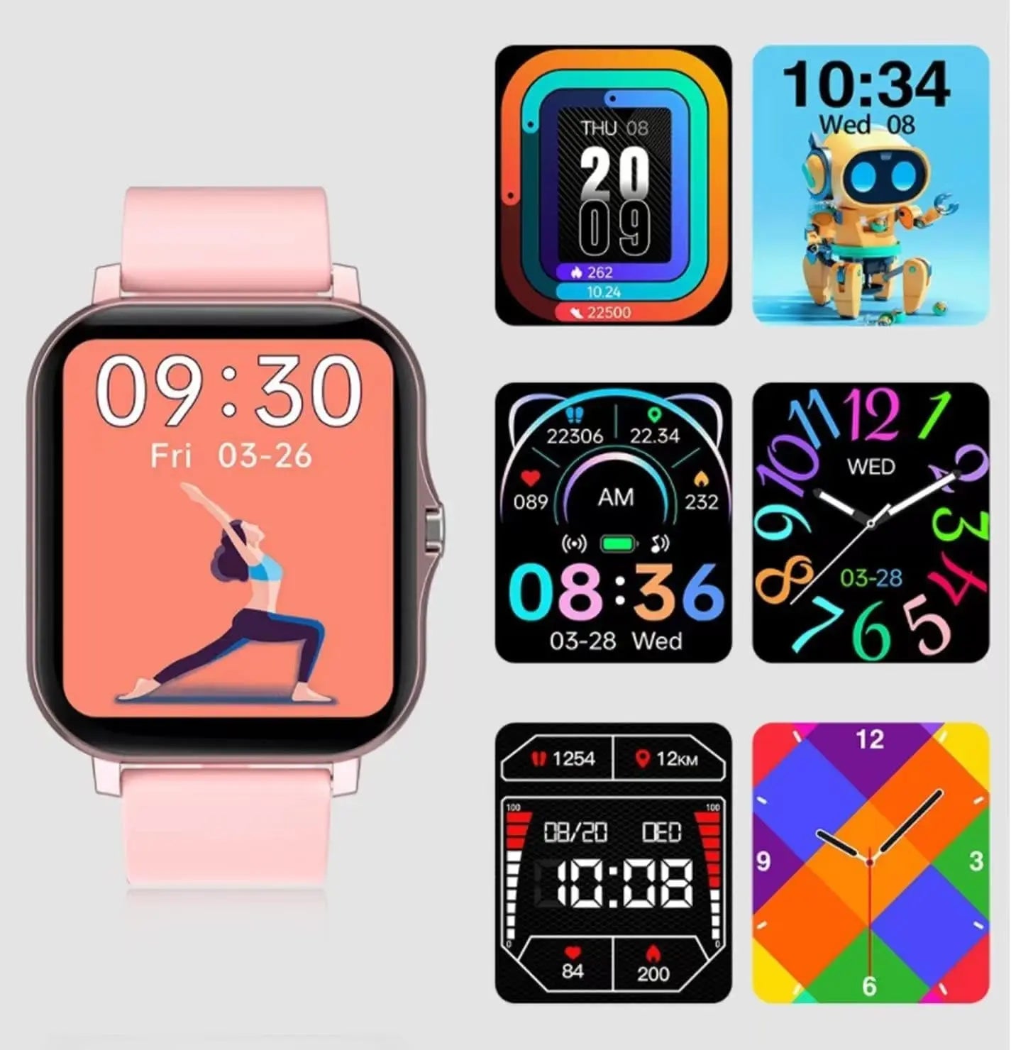 Stylish Smart Fitness Tracker Watch for Android/iOS - IP68 Waterproof, Heart Rate & Blood Oxygen Monitoring, 8 Sports Modes, Sleep Tracking, and Weather Updates - 1.69-Inch Display in Rose Gold for Men and Women - Woof Glow Gear