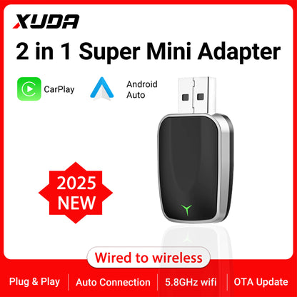 NEW 2in1 Mini Wireless Carplay Adapter And Android Auto Wireless Adapter Wired to Wireless Plug And Play For 99% OEM Cars - Woof Glow Gear