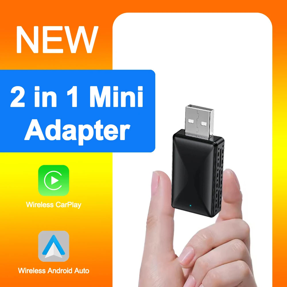 NEW 2in1 Mini Wireless Carplay Adapter And Android Auto Wireless Adapter Wired to Wireless Plug And Play For 99% OEM Cars - Woof Glow Gear