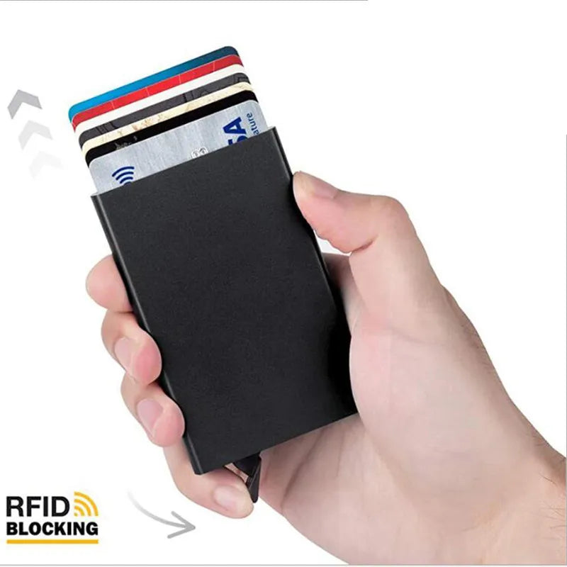 Rfid Smart Wallet Card Holder Metal Thin Slim Men Women Wallets Pop Up Minimalist Wallet Small Black Purse Vallet Walets for Men - Woof Glow Gear