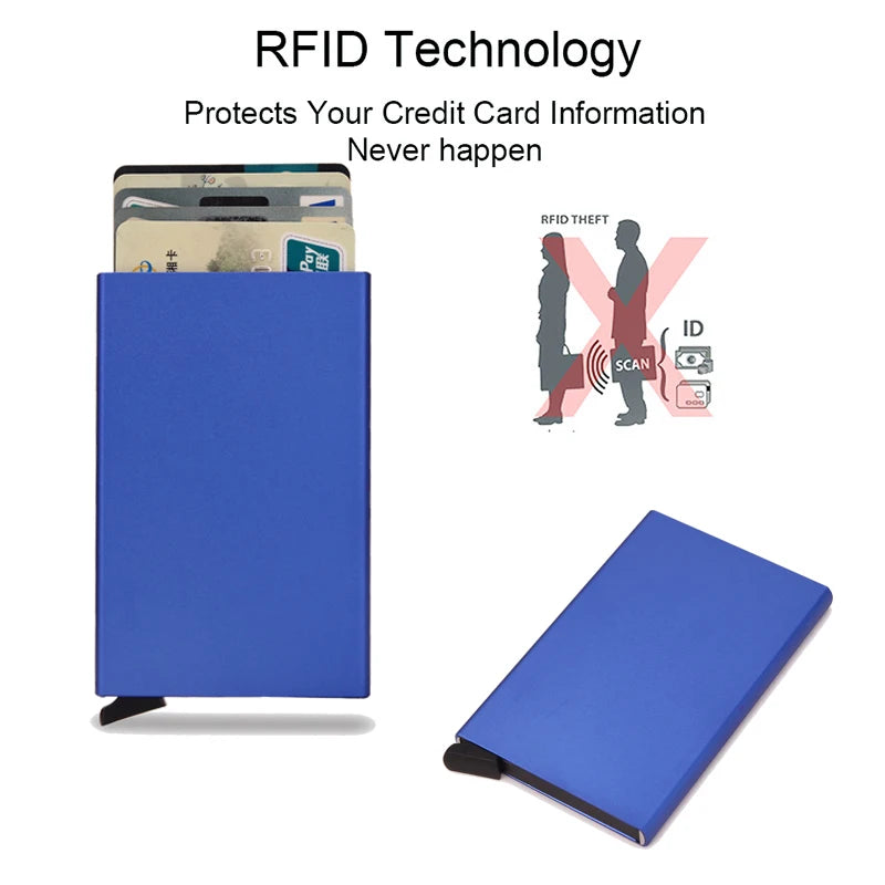 Rfid Smart Wallet Card Holder Metal Thin Slim Men Women Wallets Pop Up Minimalist Wallet Small Black Purse Vallet Walets for Men - Woof Glow Gear