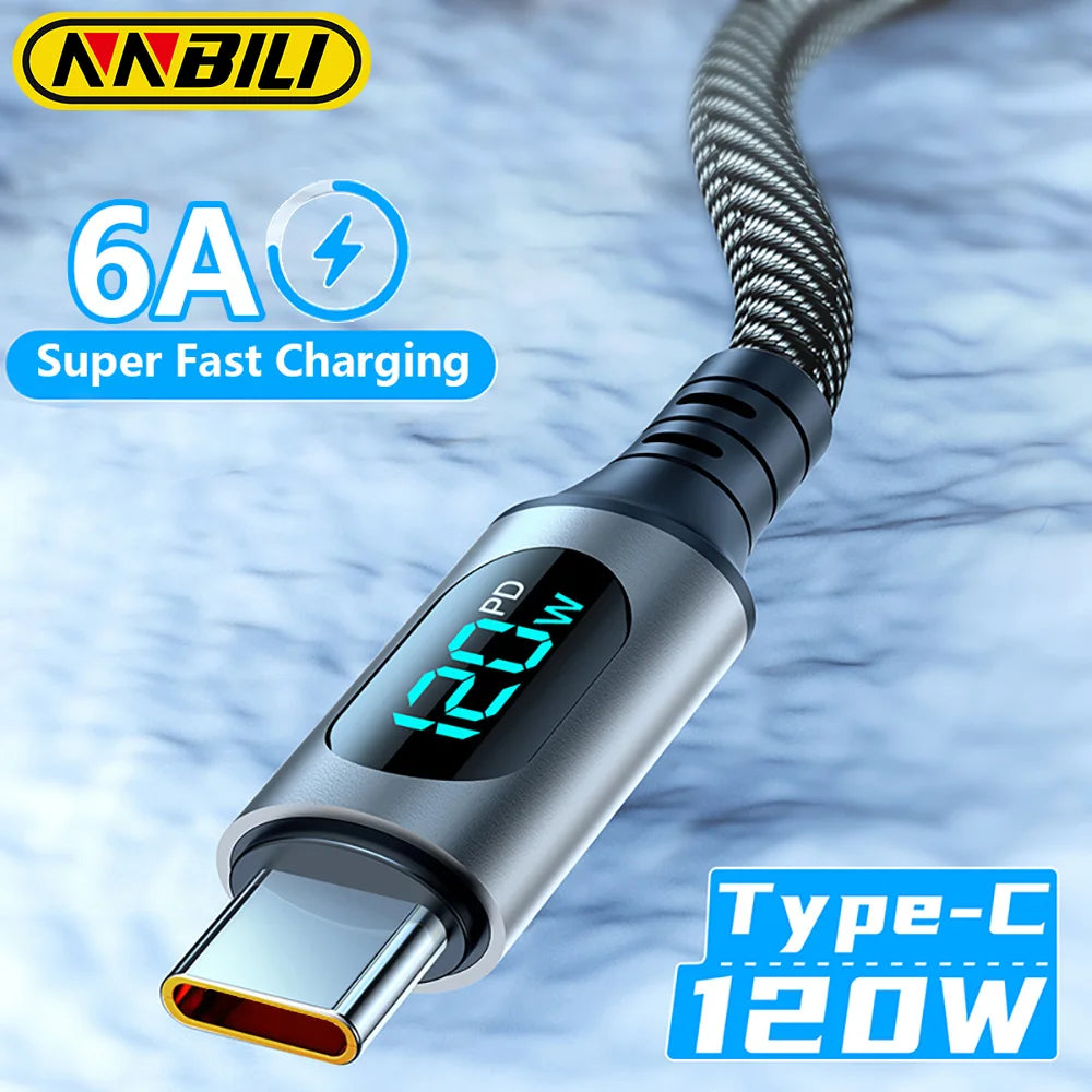 NNBILI 120W USB-C Fast Charging Cable for Samsung Xiaomi Huawei Phone Nylon Braided Quick Charge 6A USB C to USB C Data Cord ﻿ ﻿ - Woof Glow Gear