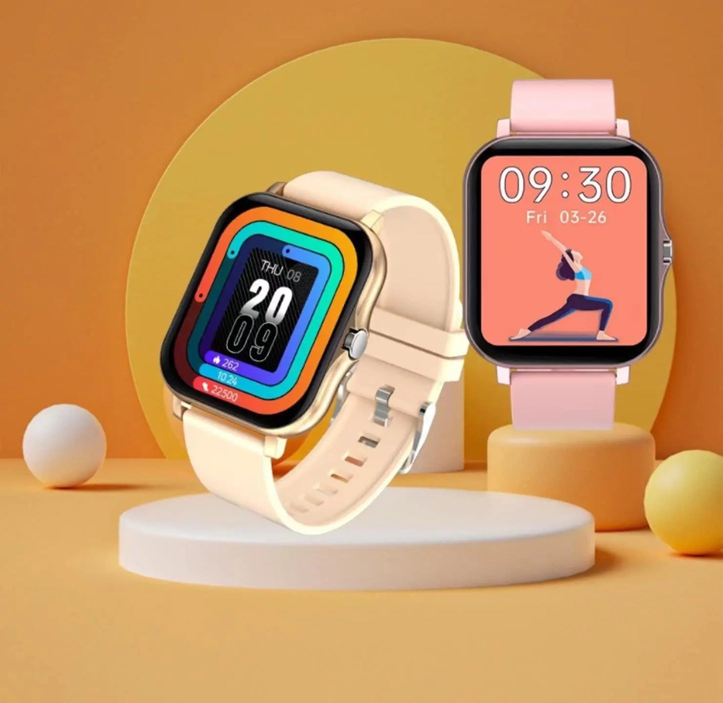 Stylish Smart Fitness Tracker Watch for Android/iOS - IP68 Waterproof, Heart Rate & Blood Oxygen Monitoring, 8 Sports Modes, Sleep Tracking, and Weather Updates - 1.69-Inch Display in Rose Gold for Men and Women - Woof Glow Gear