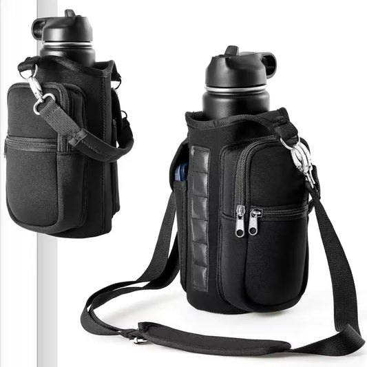 Magnetic Water Bottle Carrier with Phone Pocket & Shoulder Strap - Perfect for Gym Use! - Woof Glow Gear