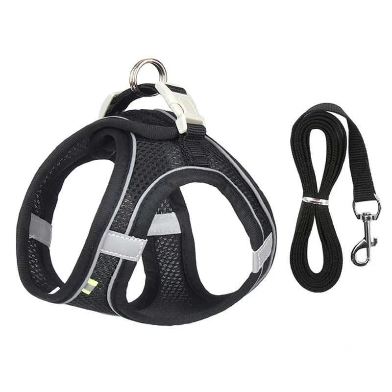 Dog Harness Leash Set for Small Dogs Adjustable Puppy Cat Harness Vest French Bulldog Chihuahua Pug Outdoor Walking Lead Leash - Woof Glow Gear