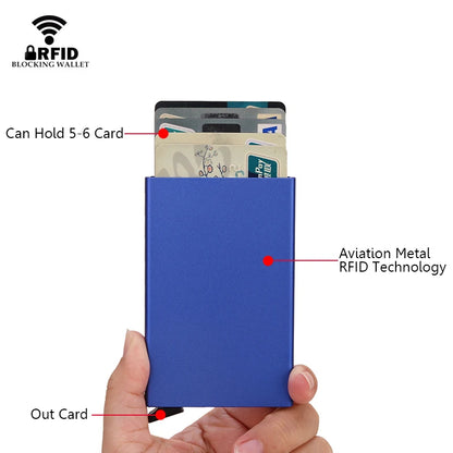 Rfid Smart Wallet Card Holder Metal Thin Slim Men Women Wallets Pop Up Minimalist Wallet Small Black Purse Vallet Walets for Men - Woof Glow Gear