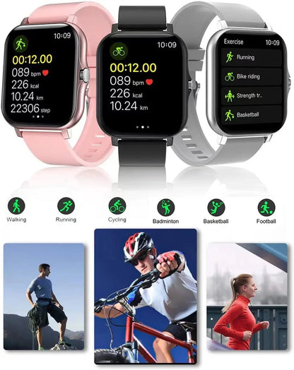 Stylish Smart Fitness Tracker Watch for Android/iOS - IP68 Waterproof, Heart Rate & Blood Oxygen Monitoring, 8 Sports Modes, Sleep Tracking, and Weather Updates - 1.69-Inch Display in Rose Gold for Men and Women - Woof Glow Gear