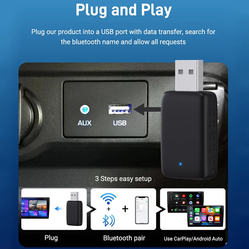 NEW 2in1 Mini Wireless Carplay Adapter And Android Auto Wireless Adapter Wired to Wireless Plug And Play For 99% OEM Cars - Woof Glow Gear