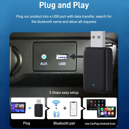NEW 2in1 Mini Wireless Carplay Adapter And Android Auto Wireless Adapter Wired to Wireless Plug And Play For 99% OEM Cars - Woof Glow Gear